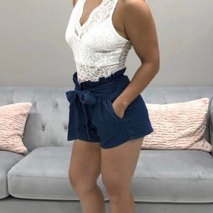 Denim blue Paperbag shorts with tie medium New NWT